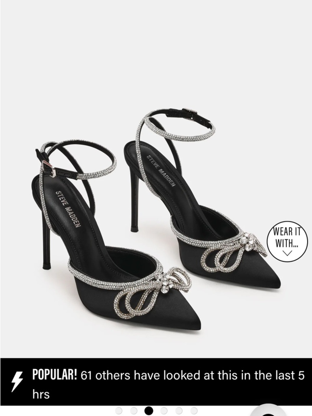 Steve Madden VIABLE BLACK Crystal-Embellished Bow Stiletto Pumps
